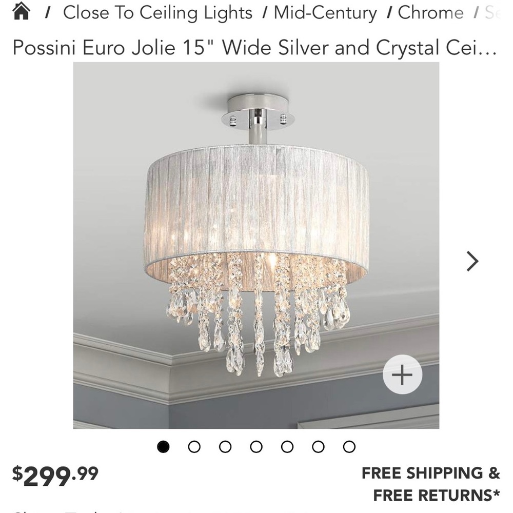 Silver Sheer Fabric Chandelier by Possini for closet, bedroom, or baby nursery